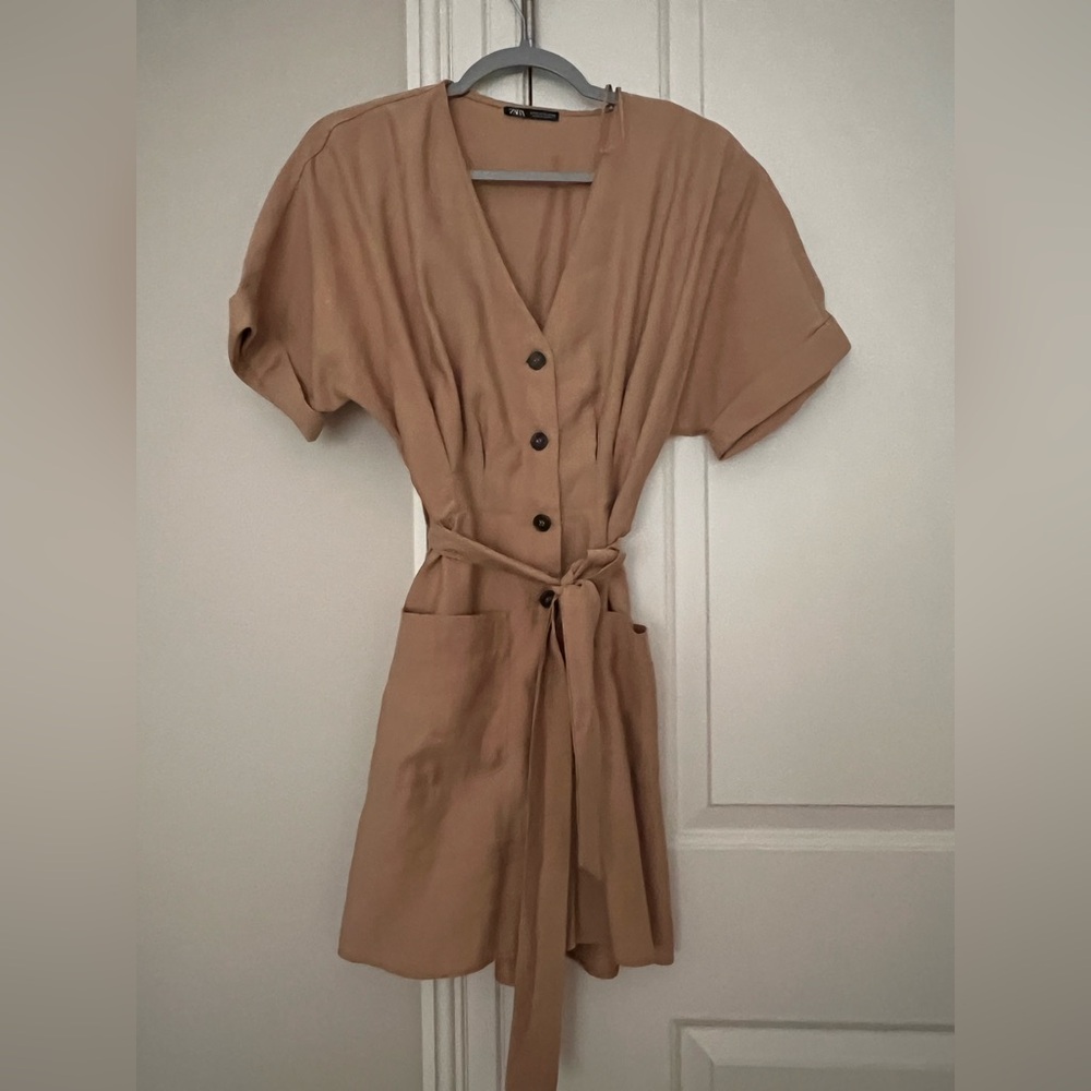 Brown Button-Up Dress with Belt